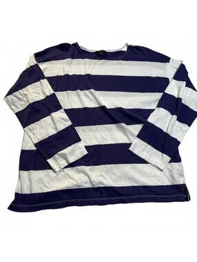 J.Crew Women's XL Navy and White Rugby Stripes Long 3/4 Sleeve Shirt Nautical